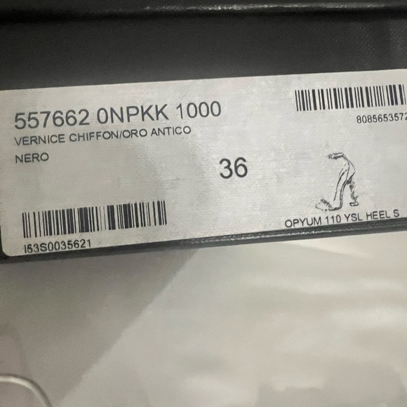 Saint Laurent Black Patent Strappy Sandals with Gold Logo Heel - Picture 2 of 5